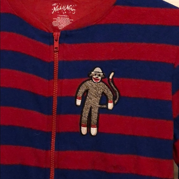 Nick and Nora Monkey Sock Onsie Pajama (Small) - Picture 2 of 4